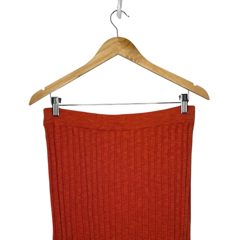 Free People Beach Burnt Orange Ribbed Pull On Drawstring Waist Midi Beach Skirt - Picture 7 of 12